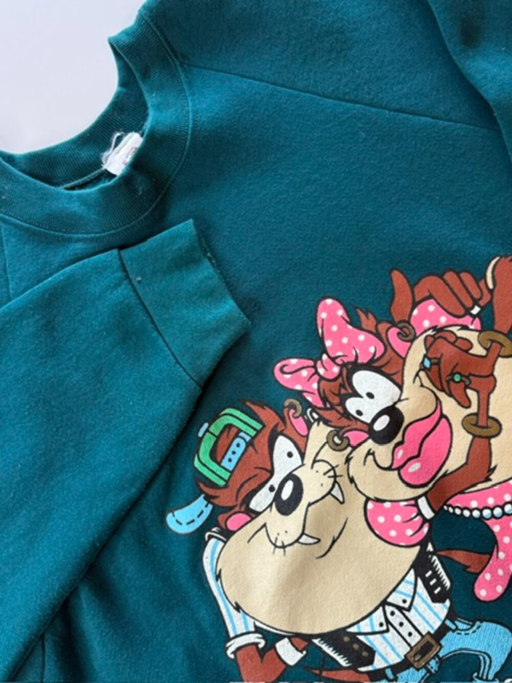 Vintage Looney Tunes Sweatshirt OSFA Navy Taz and She-Taz Love Graphic 90s